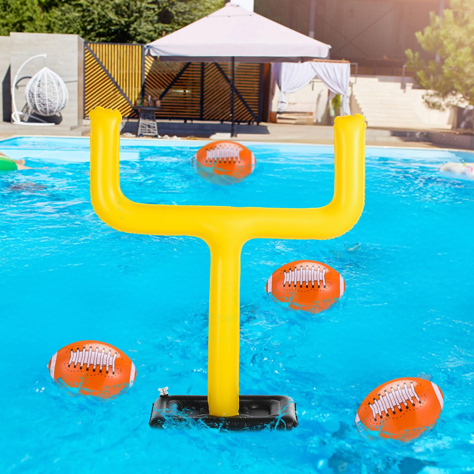 Photo 1 of 5 Pieces Floating Pool Toys Inflatable Football Water Game 4 Pcs Ball 1 Pcs Goal Post with Pump Outdoor Swim Basketball Throwing Games for Teen Adult Family Summer Outdoor Water Play Game Accessories