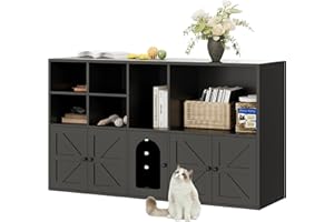 IRONCK Cat Litter Box Enclosure for 2 Cats, Litter Box Furniture Hidden with Double Room and Large Storage Space, Wooden Washroom Furniture, Cat House, Black