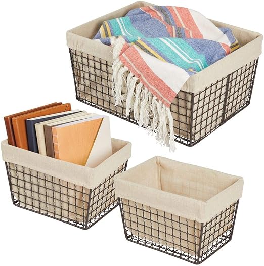 despensa cuarto de baño y salón Cestas de alambre grandes con forro de