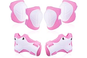 NHH Adult & Kids Knee Pads Elbow Pads Wrist Guards for Kids Youth Adultds Men and Women 6 in 1 Protective Gear Set for Skateboarding, Skating, Roller Skating and Multi-Sports (S, Pink Rose)