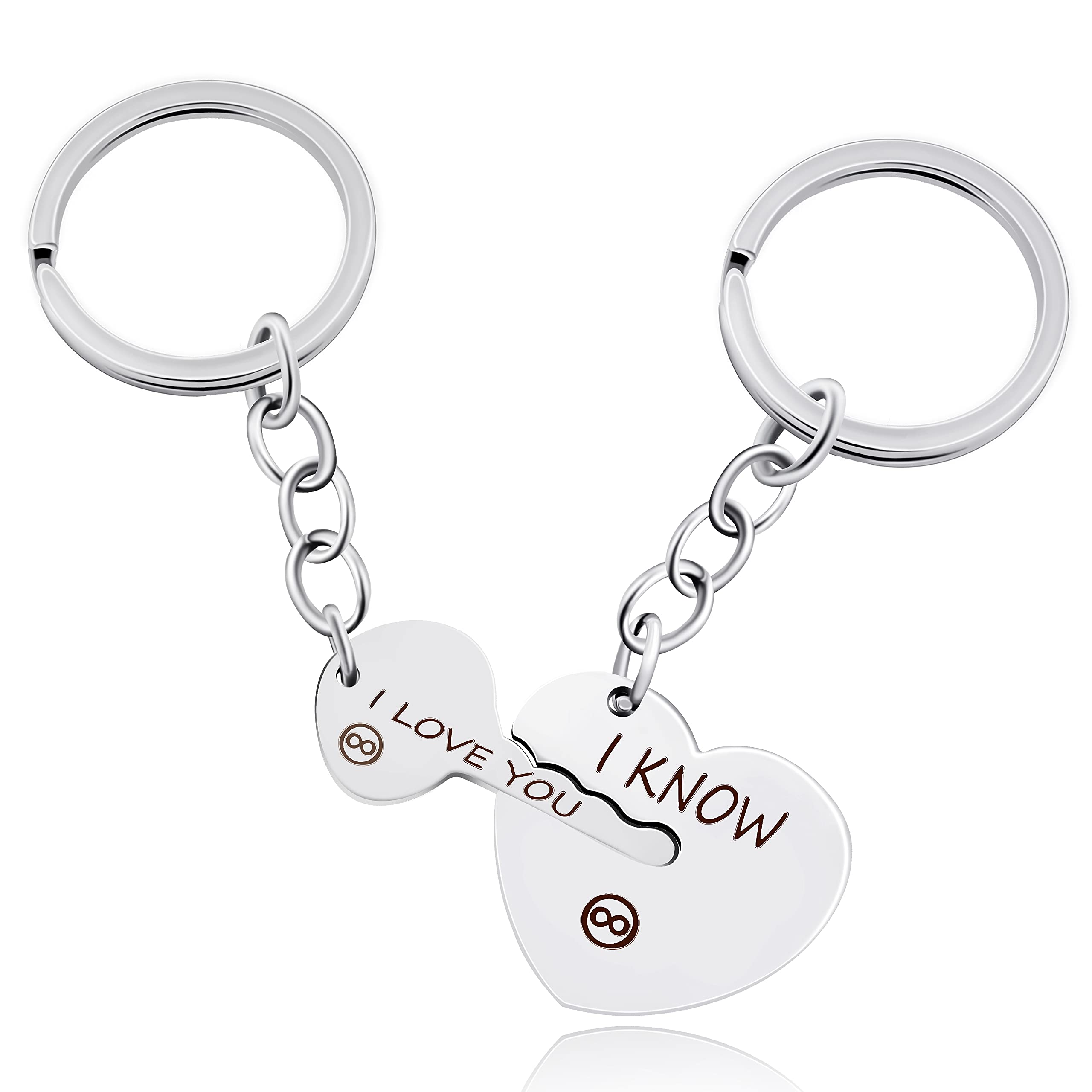Stainless Sweet Key to Heart Couples Keychain Set, I Love You - I Know Most Matching Keyring for Boyfriend and Girlfriend