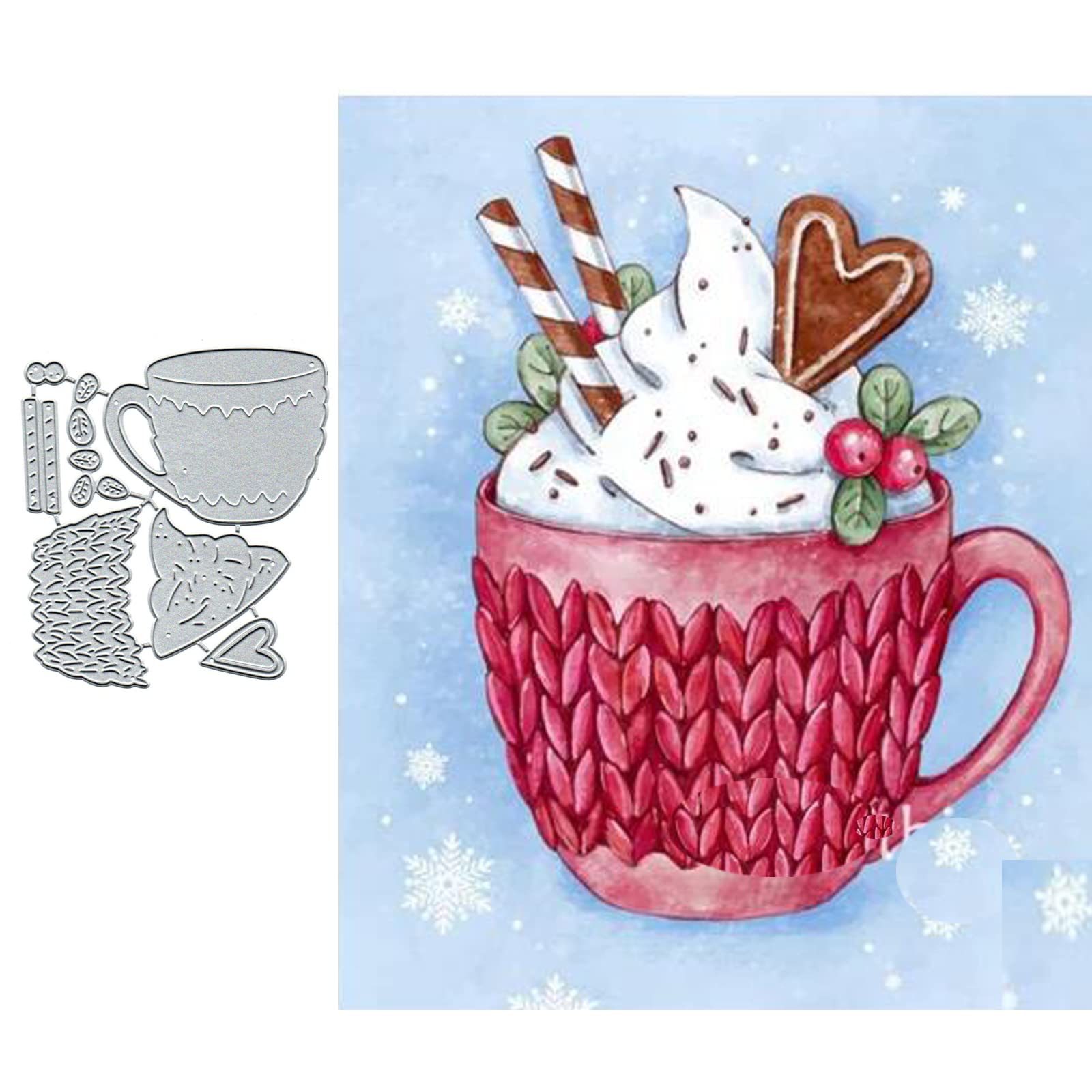 Christmas Ice Cream Teacup Metal Die Cuts,Heart Snowflake Leaf Cutting Dies Cut Stencils for DIY Scrapbooking Album Decorative Embossing Paper Dies for Scrapbooking Card Making