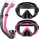 Vmkfuler Snorkeling Gear for Adults, Snorkel Mask Set 180° Panoramic View Snorkel Gear, 100% Food-Grade Silicone Anti-Fog Anti-Leak Dry Top Diving Mask for Snorkeling Swimming Scuba Diving