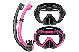 Vmkfuler Snorkeling Gear for Adults, Snorkel Mask Set 180° Panoramic View Snorkel Gear, 100% Food-Grade Silicone Anti-Fog Anti-Leak Dry Top Diving Mask for Snorkeling Swimming Scuba Diving