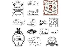 Tampons transparents pour la fabrication de cartes, le journal et le scrapbooking – Tampons de Noël, Père Noël et lettres – F