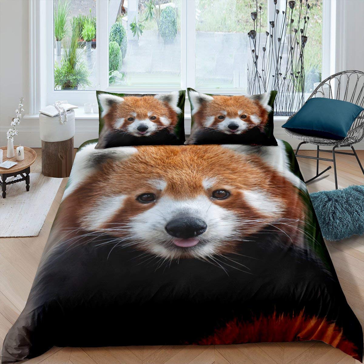 Loussiesd Red Panda Duvet Cover Cute Panda Bedding Set for Kids Boys Girls Wild Animal Decor Comforter Cover Jungle Wildlife Style Bedspread Cover Bedroom 2Pcs Single Size