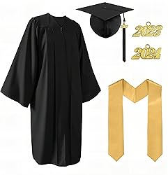 YIIOSS Unisex Matte Black Graduation Gown Cap