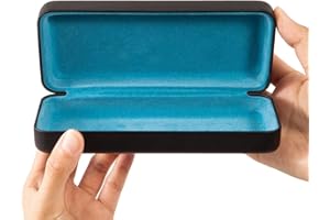 TRIUMPH VISION Large Sunglasses Case Eyeglasses Case - Hard Shell Glasses Case Lined Black Golden Silver PU Leather