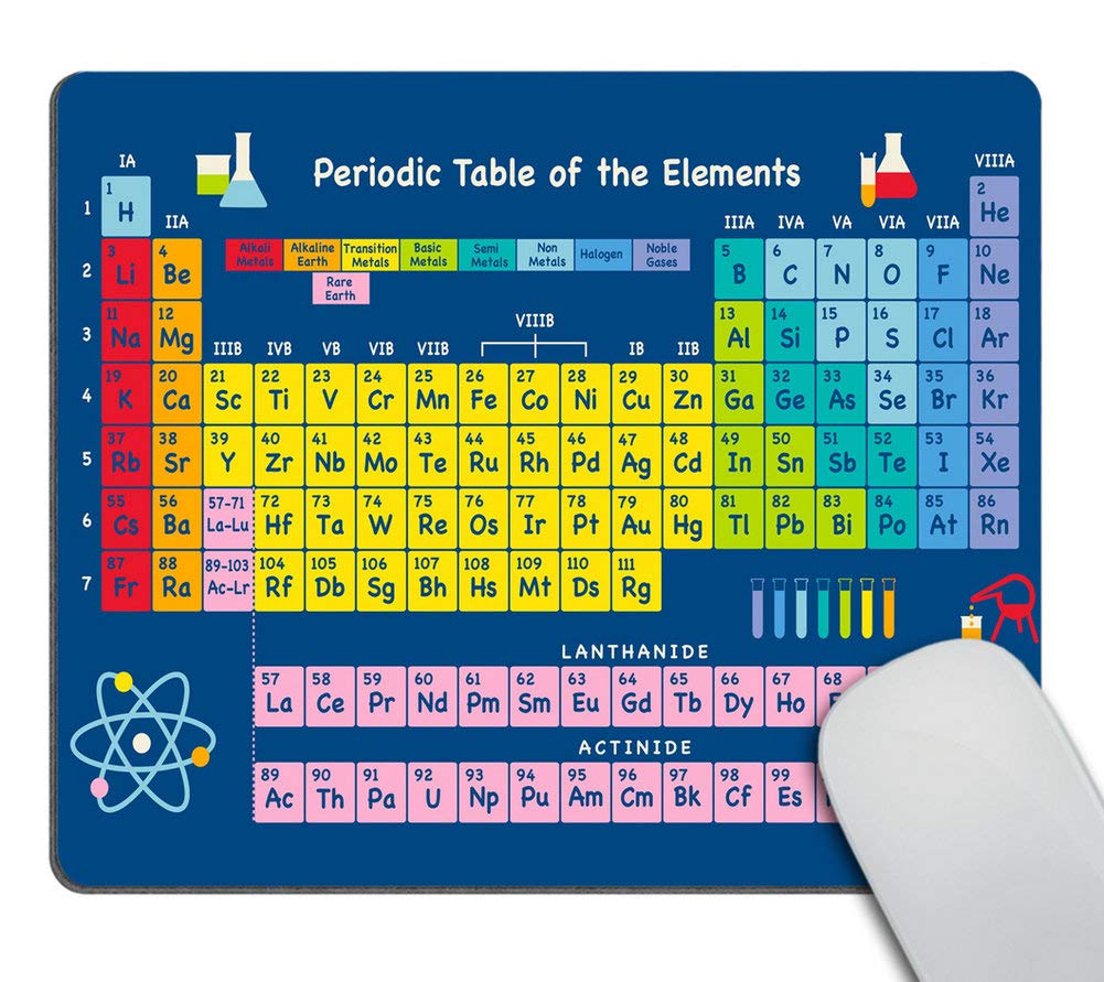 Wasach Gaming Mouse Pad Custom,Periodic Table by Chemistry Elements for Classroom Geek Science Lovers Non-Slip Thick Rubber Large Mousepad