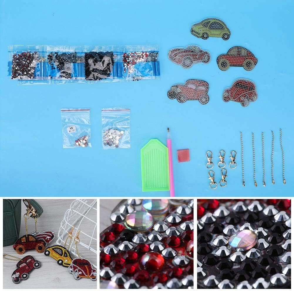 DIY Diamond Keychains, 5Pcs Mini Car Drill Pendant for Kids and Adults Resin Diamond Material, Handbag Phone Charms - Image 4