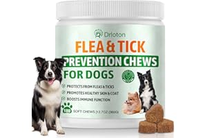 Drloton Flea and Tick Prevention for Dogs 180 Treats Natural Dog Flea and Tick Treatment Chewable Supplement for All Breeds & Ages Soft Chews - Chicken Flavor