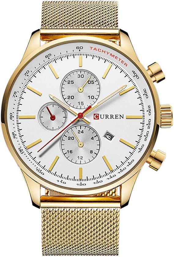 Amazon Curren時計メンズブランドステンレスクォーツ腕時計メンズカジュアル防水時計男性スポーツ腕時計 ゴールドホワイト メンズ腕時計 腕時計 通販