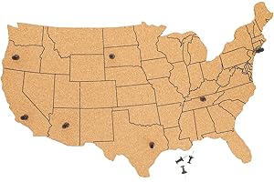 JUVALE Cork Board Map of The United States with 10 Pins to Mark Travels, Home and Office Wall Decor- Continental USA Cork Board (16 x 10 x 0.3 in)
