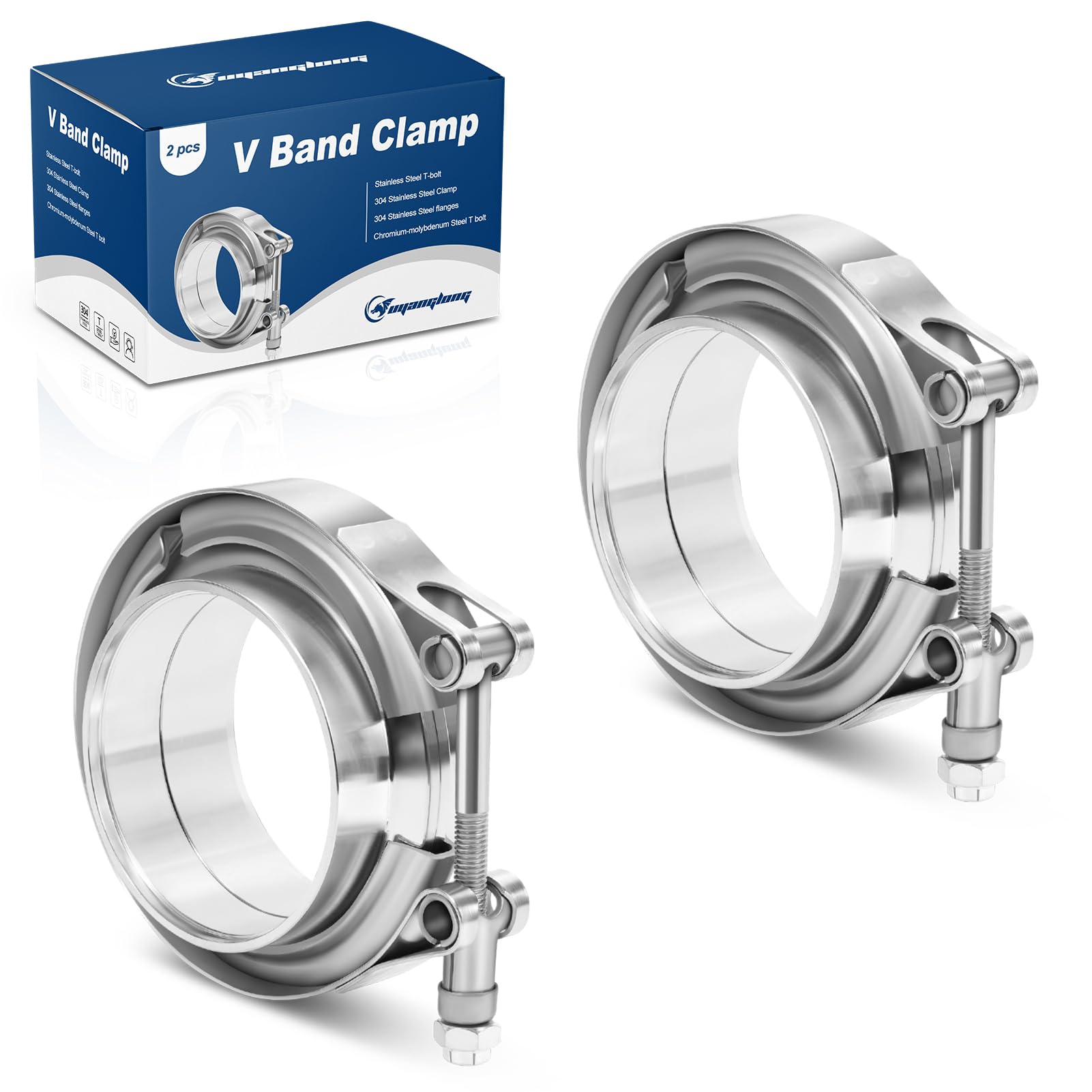 Photo 1 of 2.0 Inch V Band Clamp, Exhaust Clamp with Male Female Flange 304 Stainless Steel for Turbocharger, Mufflers, Downpipe - 2 Pack