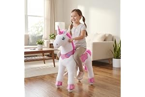 PonyCycle Ride on Unicorn Toys for Girls Riding Pink Unicorn Rocking Horse (with Brake/ 35.4" Height/Size 4 for Age 4-7) Ride