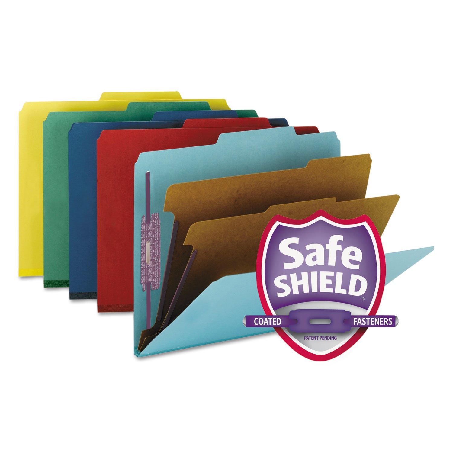 Smead Pressboard Classification File Folder with SafeSHIELD Fasteners, 2 Dividers, 2" Expansion, Letter Size, Assorted Colors, 10 per Box (14025)
