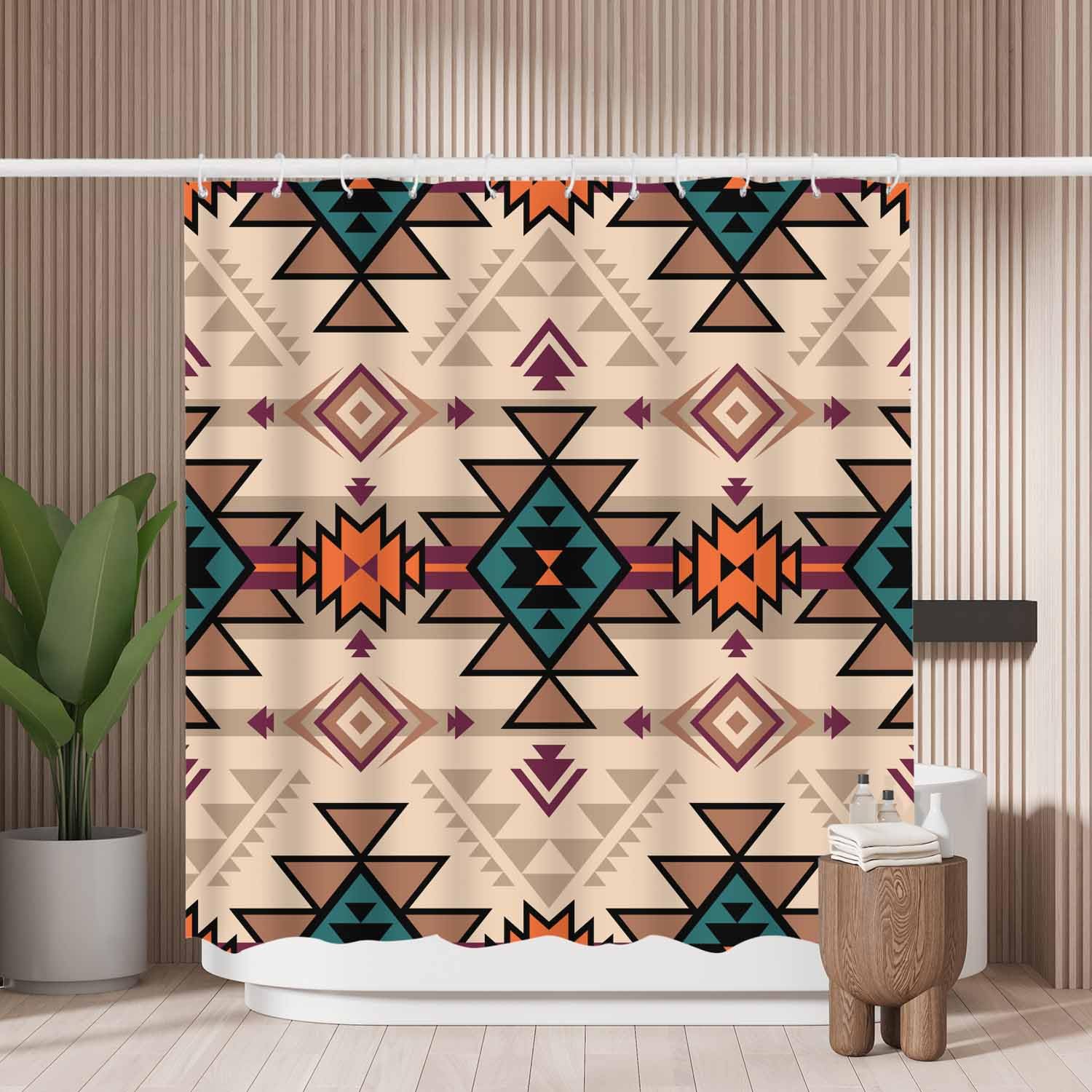Woutay Shower Curtain Mould Proof Resistant Retro Aztec Color Pattern,Water Repellant Fabric,Polyester,Size 180x180CM