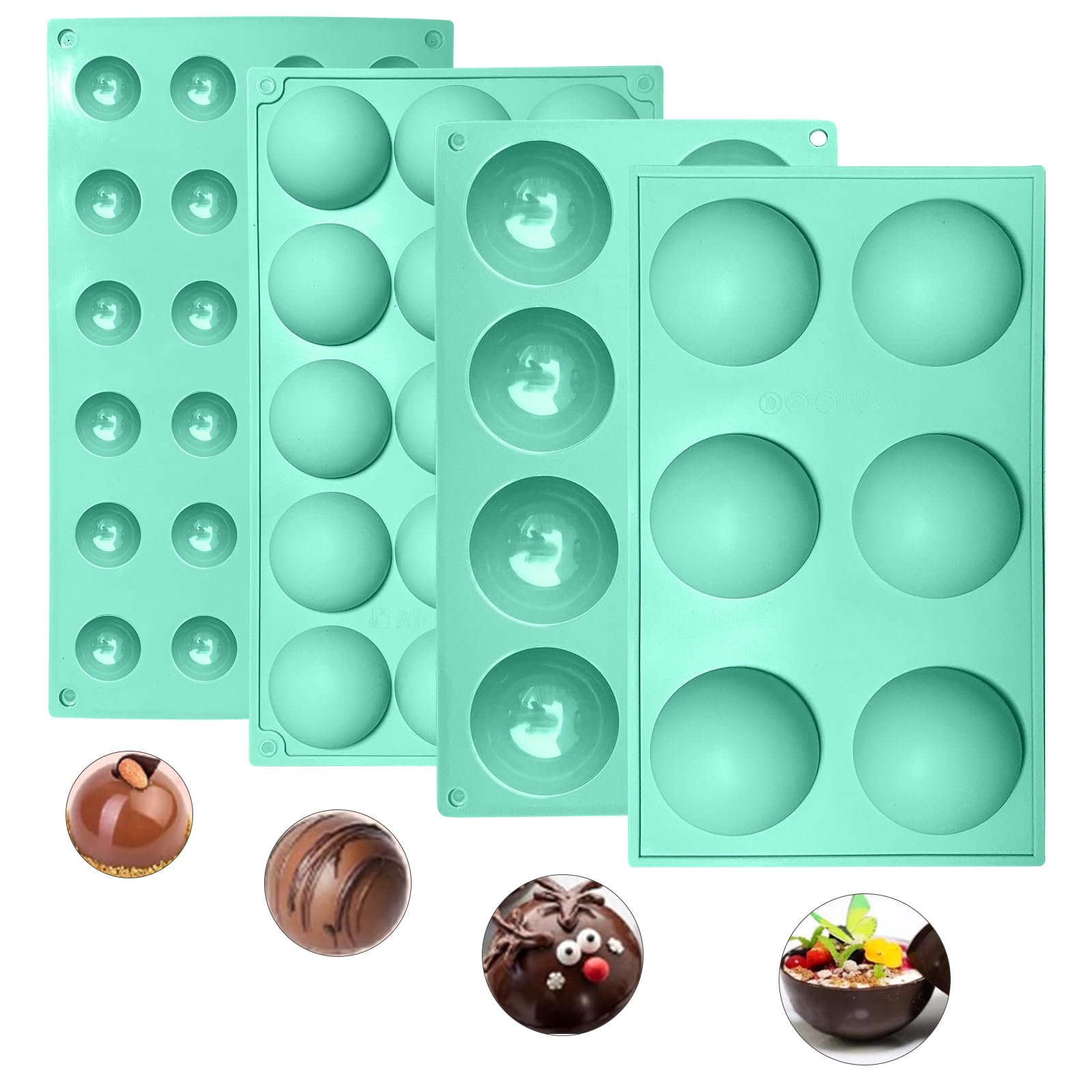Zorazio Semi Sphere Silicone Chocolate Mold，Half Sphere Silicone Baking Mold,Semi Circular Silicone Mold for Making Chocolate, Cake, Jelly, Dome Mousse (6,8,15,24 Cavity), Green, Z-005