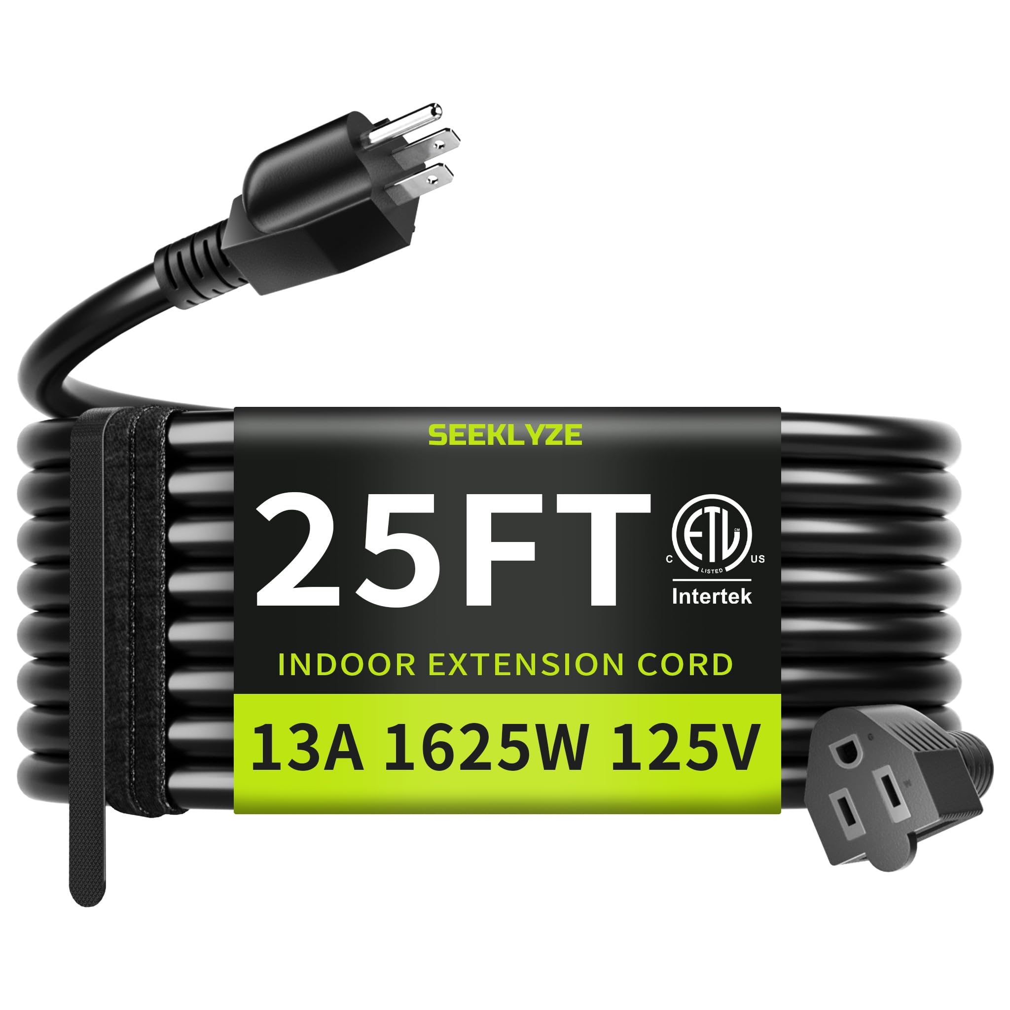 View 1 of 16/3 Black 25 FT Extension Cord, Indoor Extension Cord for Laptops, Coffee Makers, Office Home Appliances, 3 Prong Resistant Cable Flexible, 13A 125V 1625W ETL Listed