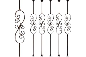 GLEEFURNY Metal Staircase Balusters 1/2inch x 44inch, Metallic Railing Featuring Radiant Sheen, S-Curve Flower Decoration Iron Balusters and Swivel Shoes Oil Rubbed Copper (Oil Rubbed Copper, S-Curve 5pk)