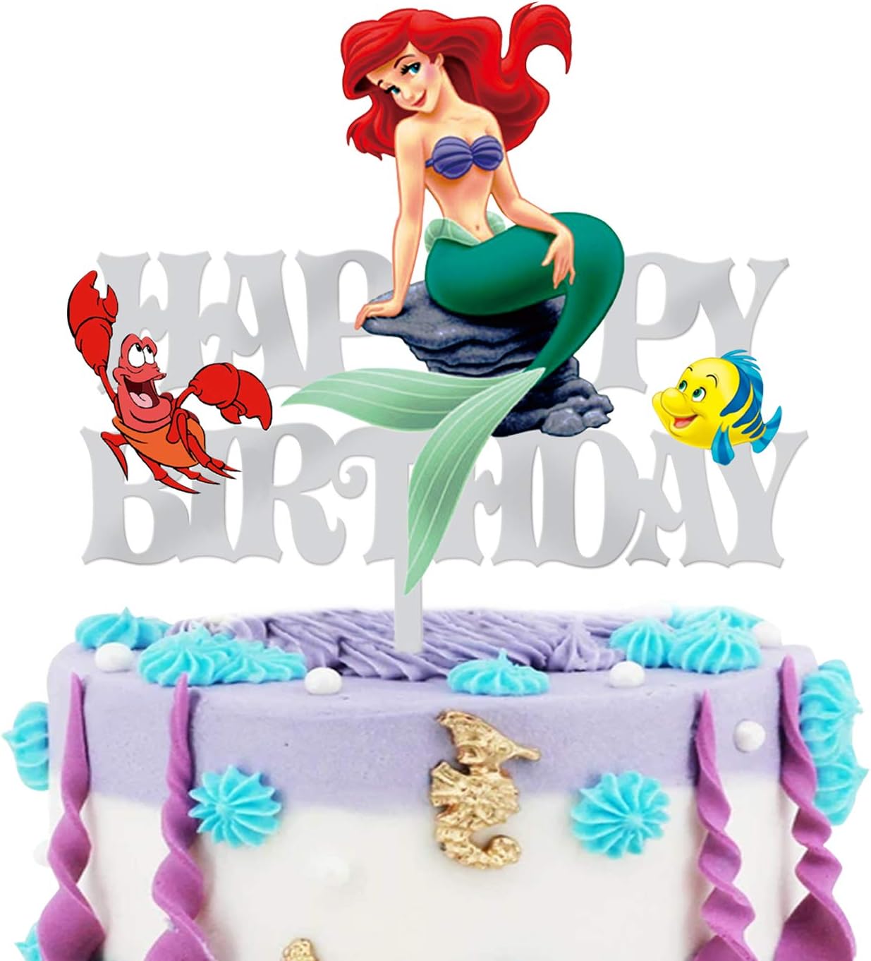 Amazon Co Jp Liliparty シルバーアクリル マーメイド プリンセス ハッピーバースデー ケーキトッパー リトルマーメイドテーマ 誕生日パーティサプライヤー ディズニーアニメプリンセス デコレーション おもちゃ