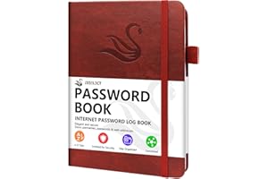 JXSELECT Elegant Password Book with Alphabetical Tabs - Hardcover Password Book for Internet Website Address Login - 5.2" x 7.6" Password Keeper and Organizer w/Notes Section & Back Pocket (Wine Red)