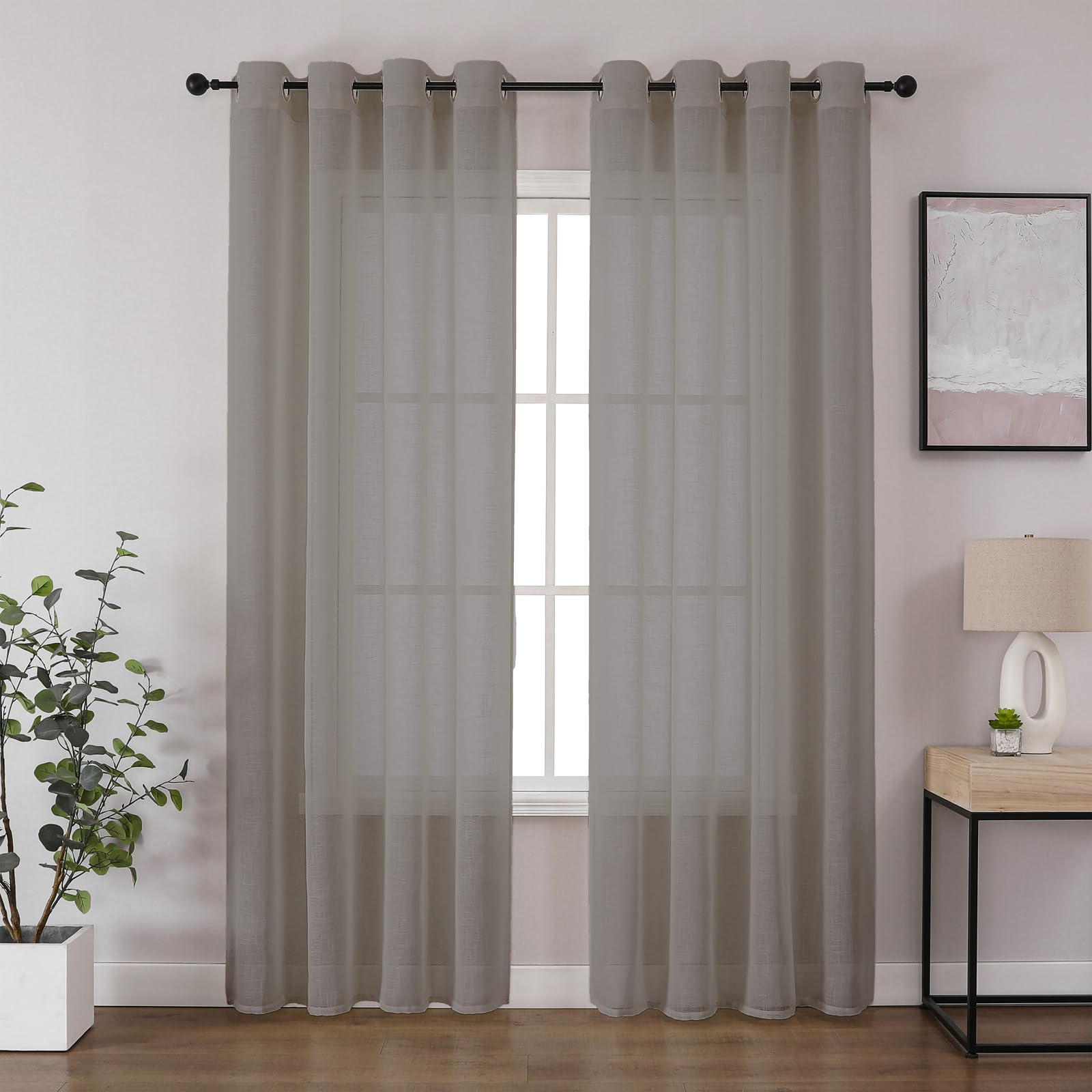 CUCRAF Voile Curtains Light Grey 84 Inch Drop 2 Panels with Eyelet Linen Net Curtains for Windows Sheer Curtains for Bedroom Kitchen Dormitory Home Decoration