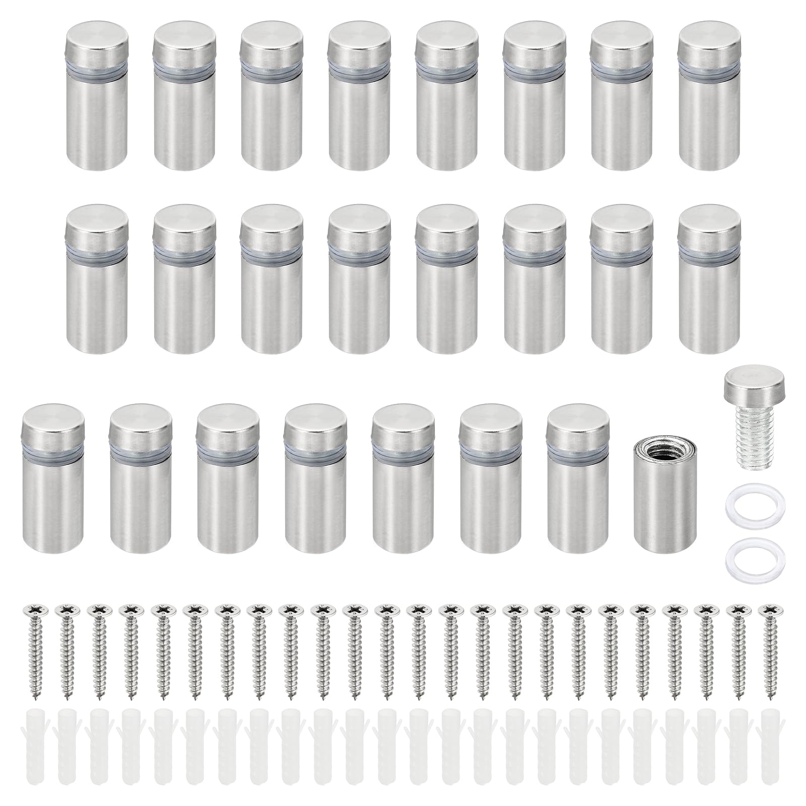 PATIKIL 1/2 x 1 inch Sign Standoff Screws, 24 Set Stainless Steel Wall Standoff Mounting Hardware Advertising Glass Nail for Hanging Acrylic Picture Frame Acrylic Panel, Silver