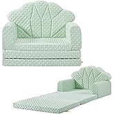 ATTABABY Kids Couch, 2-in-1 Soft Bubble Dot Minky Fold-Out Couch, Convertible Sofa to Lounger for 1-3 Years Old, Kid Furniture for Playroom, Green
