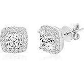 LESA MICHELE Women's Earrings - 925 Sterling Sliver Art Deco Bridal Wedding Halo Crystal Stud Earrings