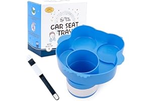 TINYTREK Kids Car Seat Tray - Toddler Travel Tray for Car Seat, Stroller, Golf Cart – Snack and Cup Holder for Food, Drinks, Toys - Fits Most Car Seats - Blue