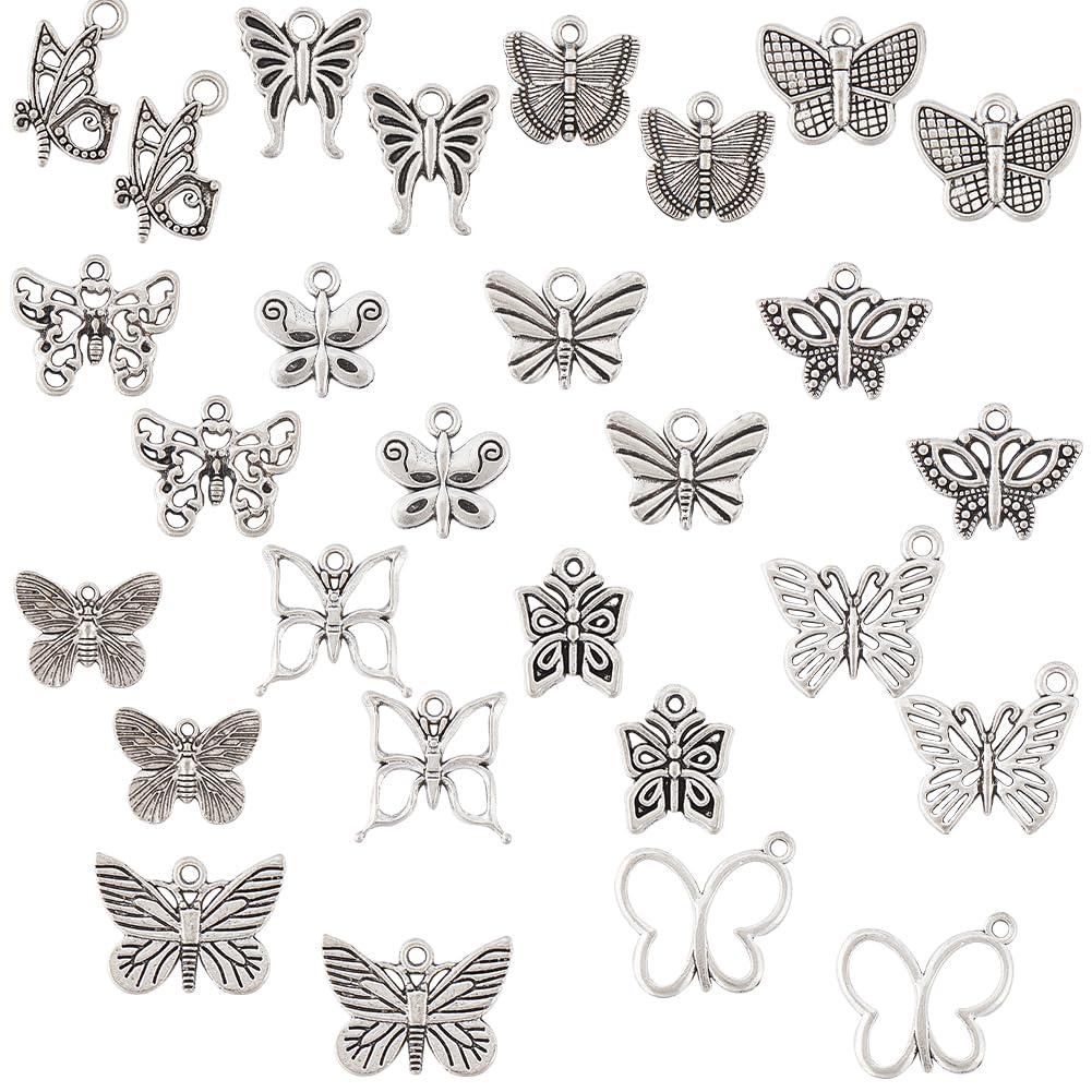 SUNNYCLUE 1 Box 84Pcs 14 Styles Silver Butterfly Charms Moths Charm Bulk Ethnic Vintage Style Dangle Cute Small Insect Charms for Jewellery Making Charms Supplies DIY Necklace Bracelet Earrings Gifts