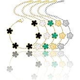 14K Gold Plated Dainty Four Leaf Clover Dot Bracelets for Women Lucky Flower Jewelry