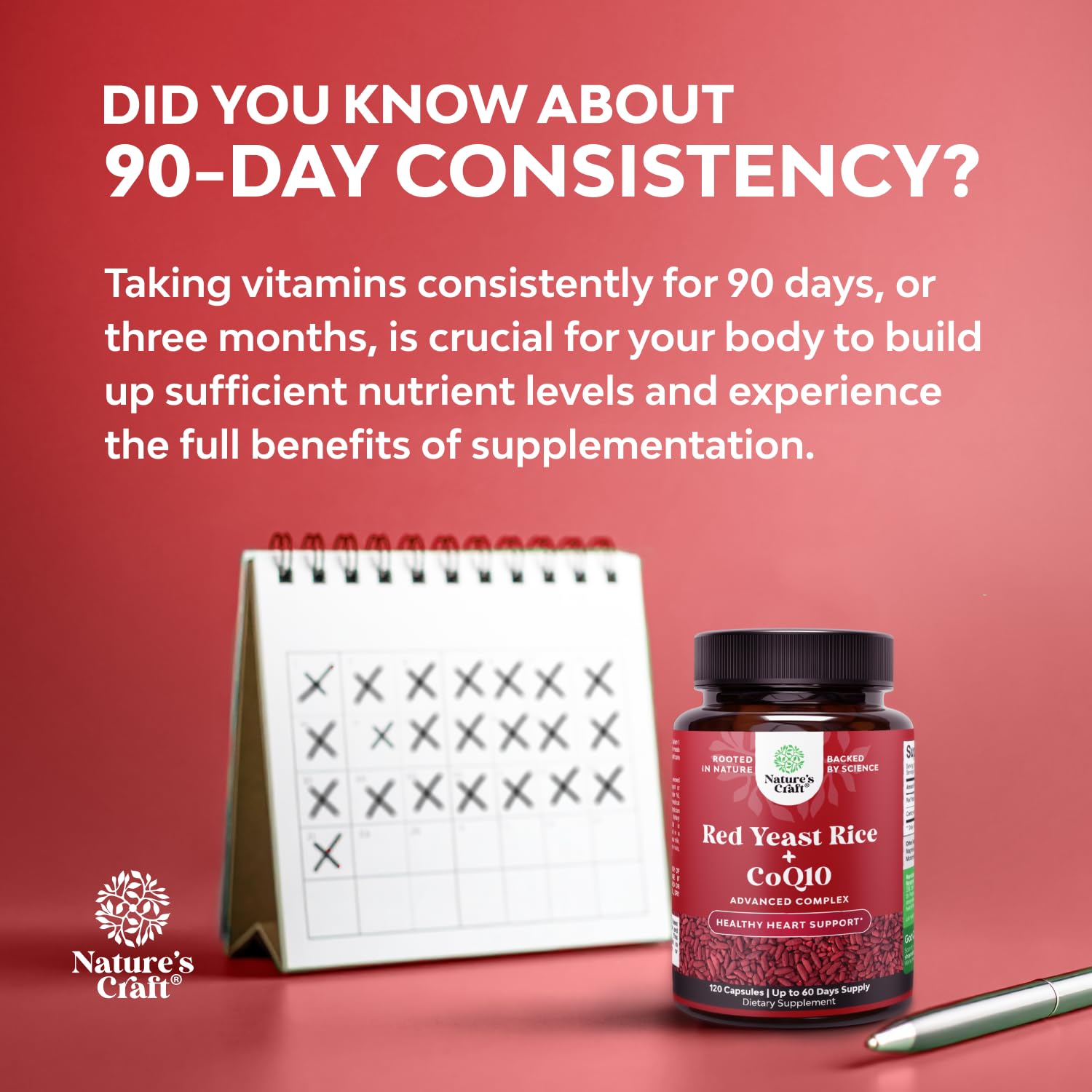 Red Yeast Rice with CoQ10 Supplement - Advanced Healthy Heart & Healthy Cholesterol Levels Formula for Men & Women - Extra Strength Capsule with Red Yeast Rice 1200 mg Capsules with CoQ10-120 Count