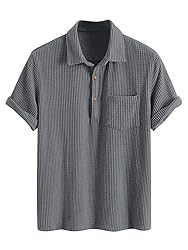 ZAFUL Men Henley Shirt Solid Color Texture Button
