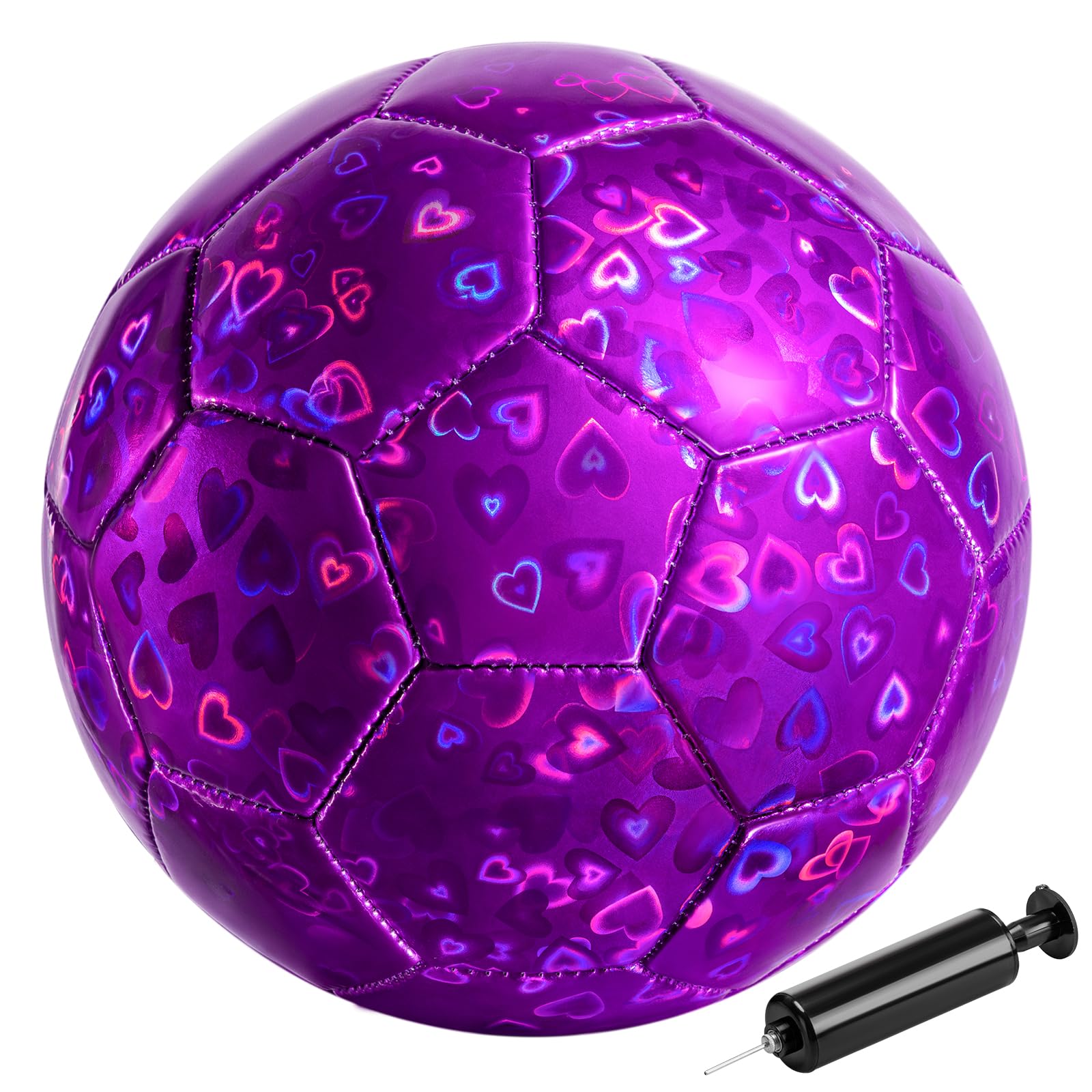 Vastoy Glittery Size 3 Kids Football for Age 3 4 5 6 7 8 – 7 Inch Toddlers Football with Love Laser Pattern, Purple Footballs for Kids with Hand Pump, Footballs Gift for Grils Indoor Outdoor Play