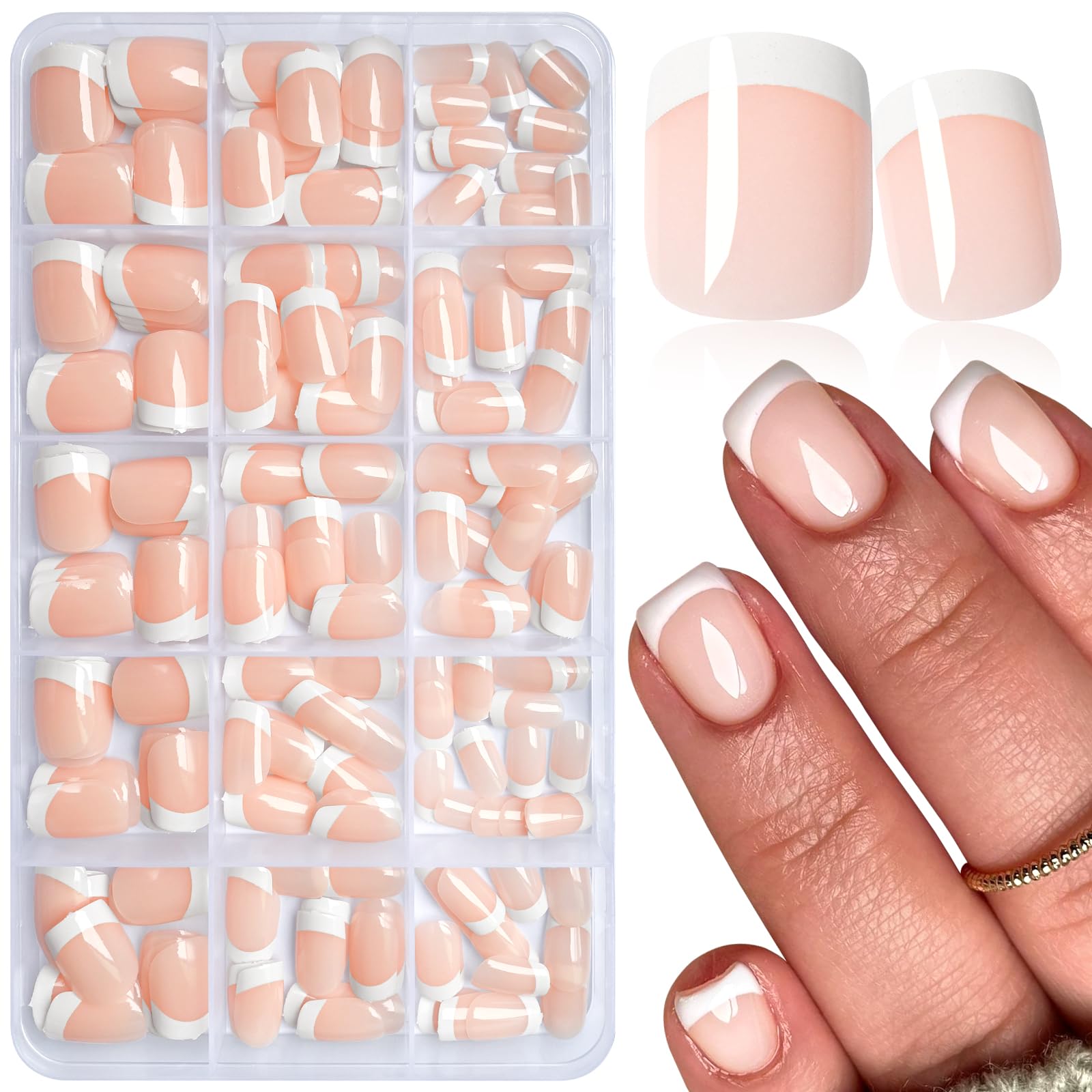 AddFavor White French Tip Press on Nails Short - 240pcs Nude Extra Short Square Fake Nails, Square Nails Press on Acrylic Nail Extension Nails Art DIY