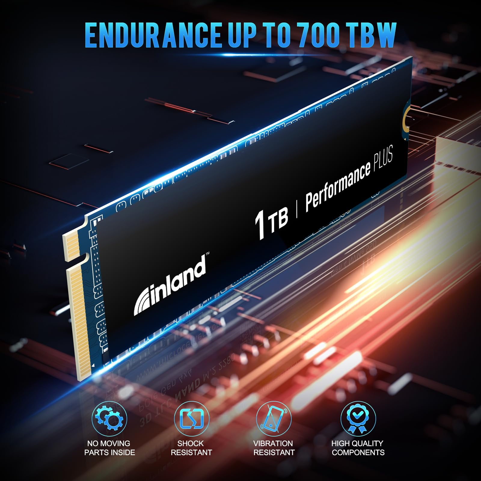 INLAND 1TB Performance Plus NVMe Internal Gaming SSD Solid State Drive Optimized for PS5 - Gen4 PCIe, M.2 2280, DRAM Cache, TLC 3D NAND Flash, Up to 7000MB/s