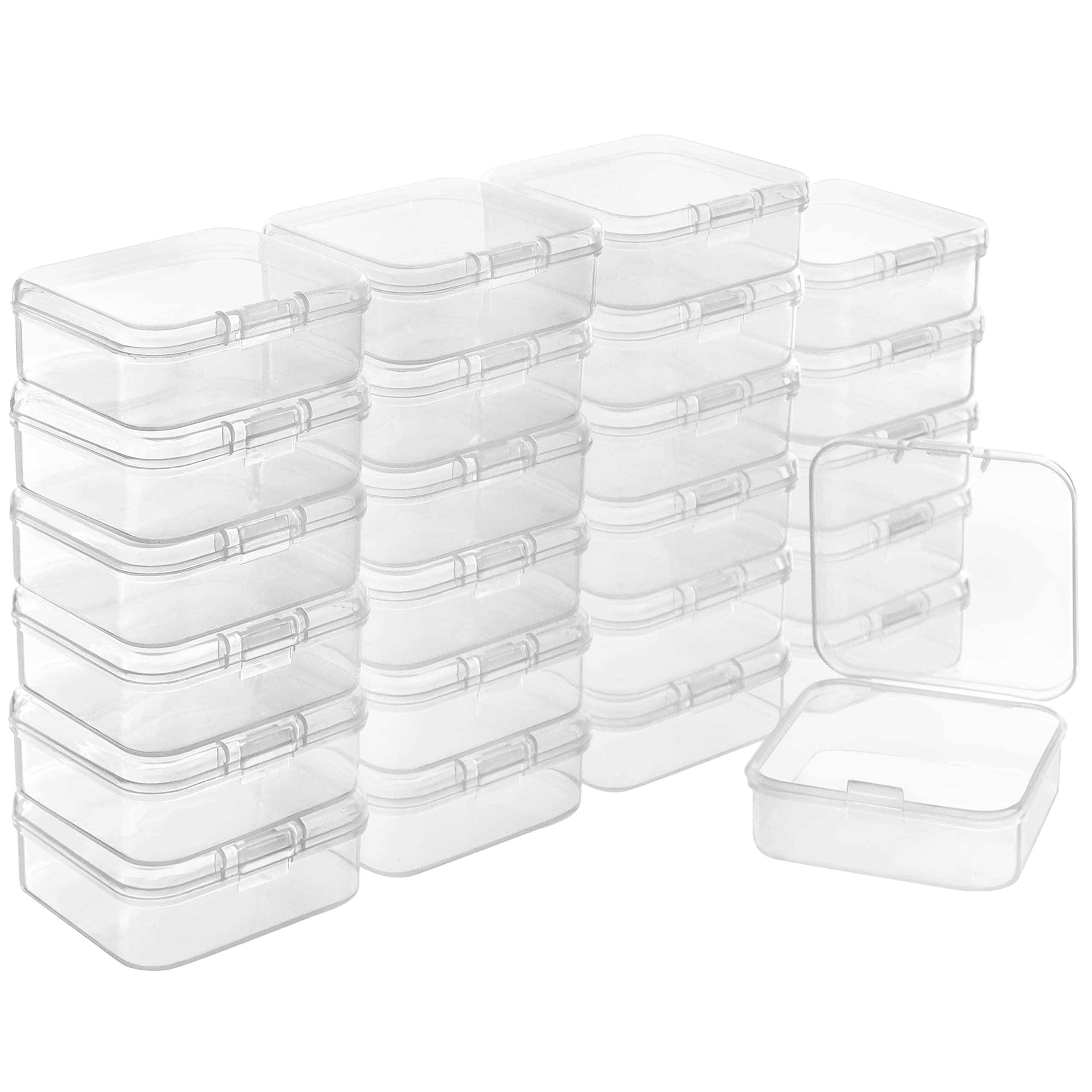 BELLE VOUS Small Plastic Containers with Lids (24 Pack) - Clear Plastic Storage Boxes with Hinged Lids - Bead Storage Box for Pills, Beads, Jewellery & Craft Items