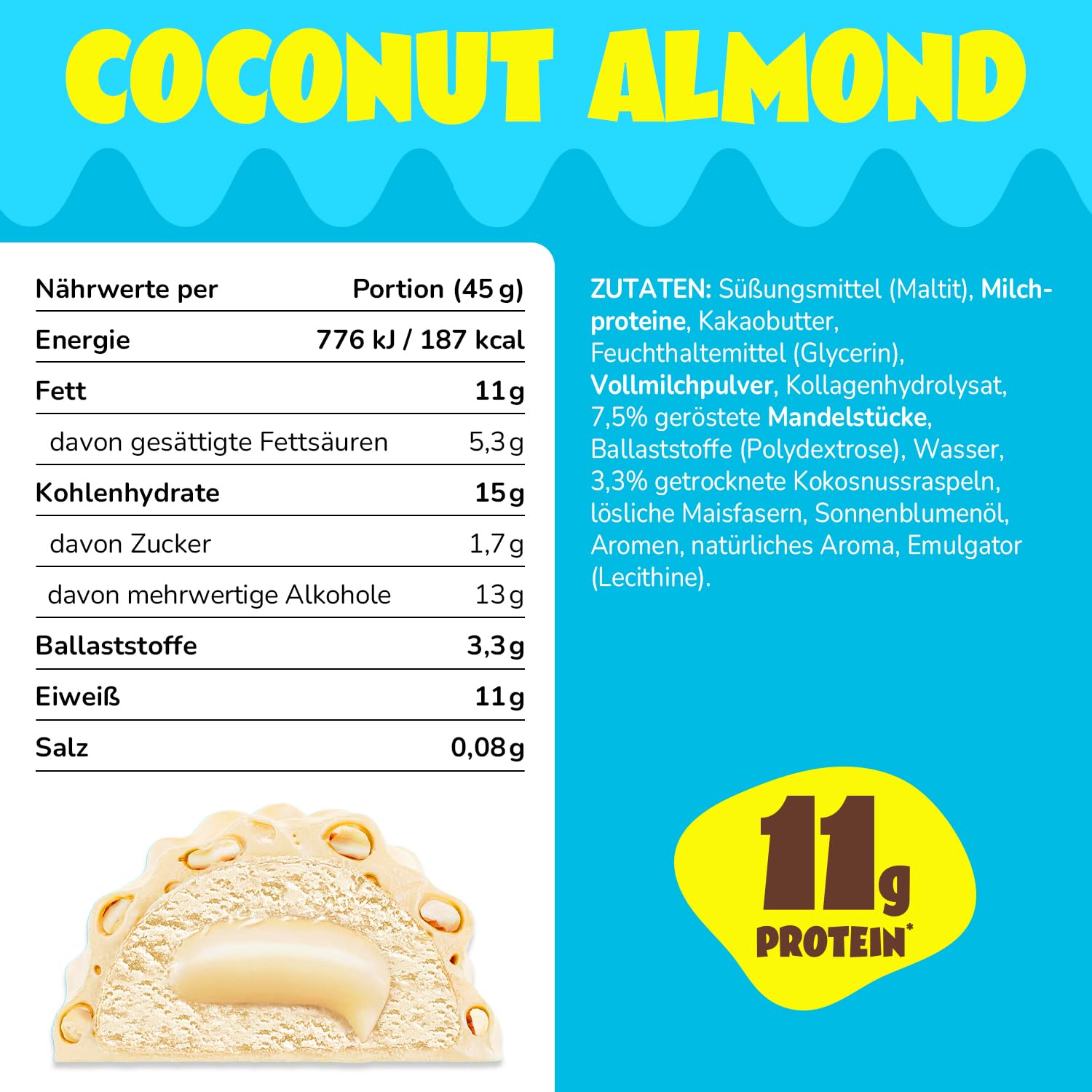 ahead Protein Riegel | Coconut Almond | 14x 45g Extra softer Protein Riegel mit cremigem Kern | Low Carb Eiweißriegel ohne Zuckerzusatz & ohne Palmöl 2