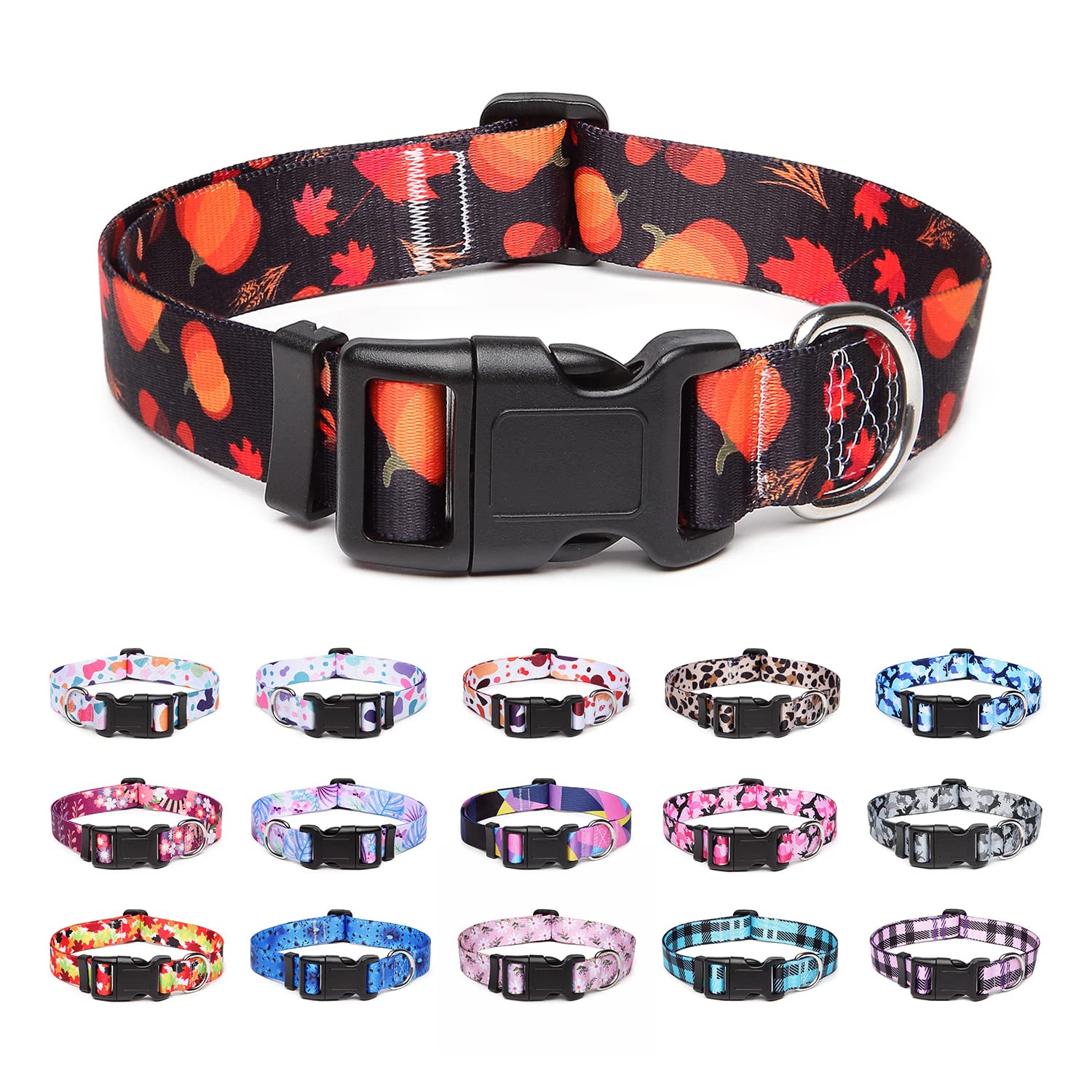 Suredoo Adjustable Nylon Dog Collar with Patterns, Soft Comfy Pet Collar for Small Medium Large Dogs (L, Pumpkin) — image 1
