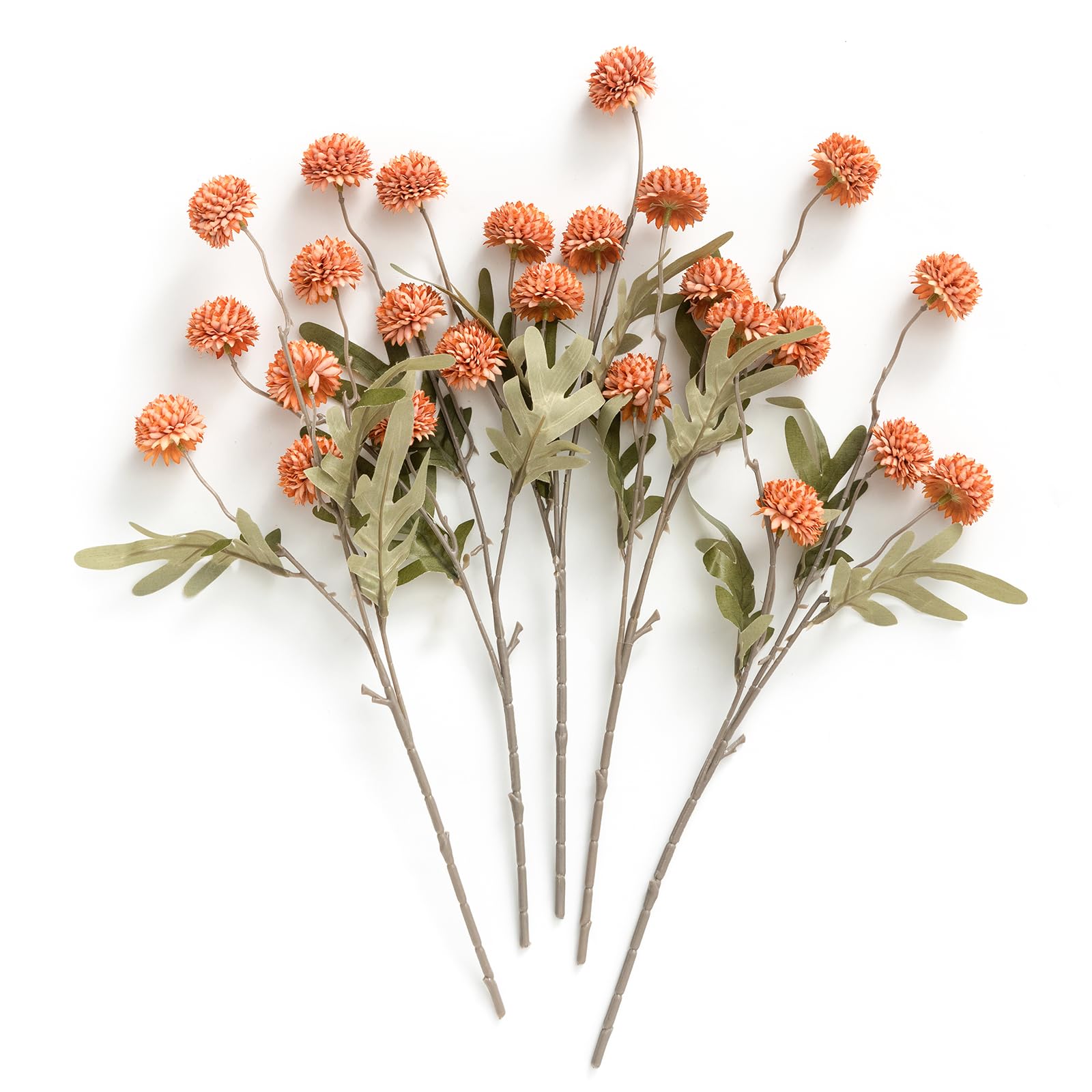 Photo 1 of Ling's Moment Pompon Mum Artificial Flower, 5pcs Faux Silk Mini Chrysanth with Stems, Bulk Fake Wedding Filler Flowers for DIY Bouquet Centerpieces Arrangements Shower Decorations, Burnt Orange