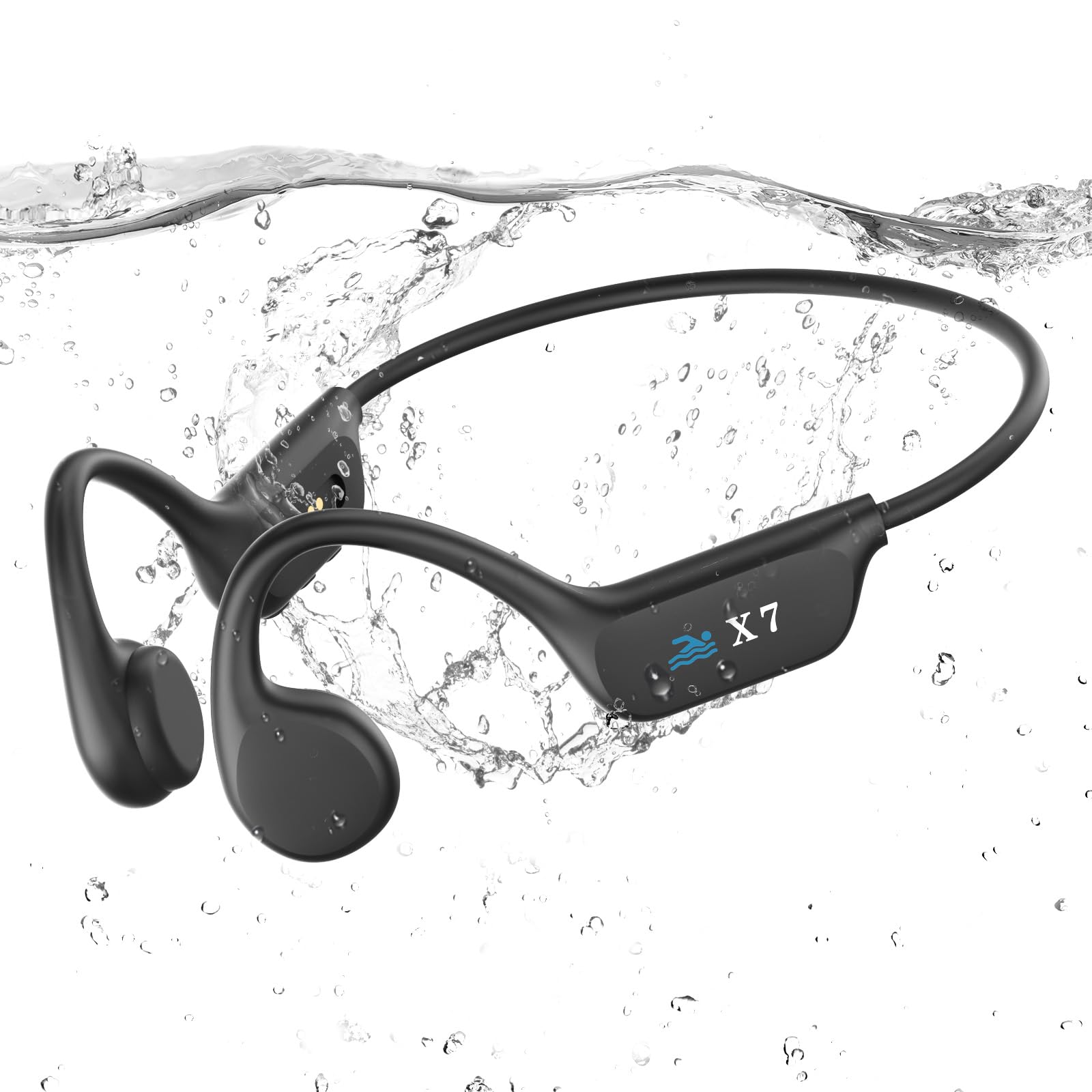 Guudsoud Swimming Headphones,Bone Conduction Headphones Bluetooth 5.4,IP68 Waterproof Open Earphones,Built-in MP3 Player 32G Memory, Wireless Sports Underwater Headphones for Swimming,Running,Cycling