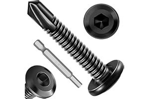 EASTPUK 100Pcs 10 x 1-1/4" Sheet Metal Screws, Stainless Steel Flat Head Socket Cap Self Drilling Screw, Allen Socket Drive Black Oxide, Self Tapping Screws with Drill Bit
