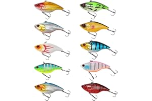 NOBONDO 10 PCS Lipless Crankbait Fishing Lures for Saltwater Freshwater – 3/5 OZ VIB Lures with 3D Eyes, Sinking Vibe Crank Baits Swimbaits Minnow for Bass Trout Catfish Pike Walleye