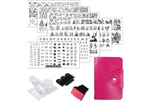 FingerAngel 13pcs Stamping Nail Art Plates set 8 Stamping Plates with 2Stamper 2Scraper 1storage bag Nails Art Stamping Plate Scraper Stamper Set Leaves Flowers Animal Design Nail Template Image Plate