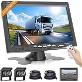 Dual Backup Camera Monitor System for Truck, RVs,-7 Inch LCD Screen with 2 Cameras, IP68 Waterproof, 18IR Night Vision, Rear View Camera 4-Pin Cable for Car, Trailer/Bus/Van/Caravan (12V-24V)
