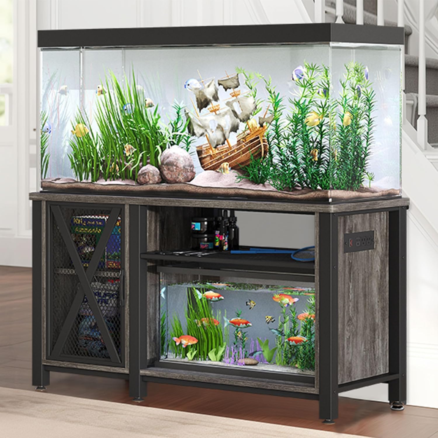 Photo 1 of ***DAMAGED - INCOMPLETE - SEE PICTURES***
YITAHOME Heavy Duty 55-75 Gallon Aquarium Stand with Power Outlets, Cabinet for Fish Tank Accessories Storage - Metal Fish Tank Stand Suitable for Fish Tank, Turtle Tank, 880LBS Capacity, Grey