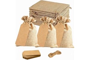 20 PCS burlap bags, 4x5.5 in Burlap Drawstring Gift Bags with Tags and Jute Twine, Natural Linen Style Reusable Pouches for W