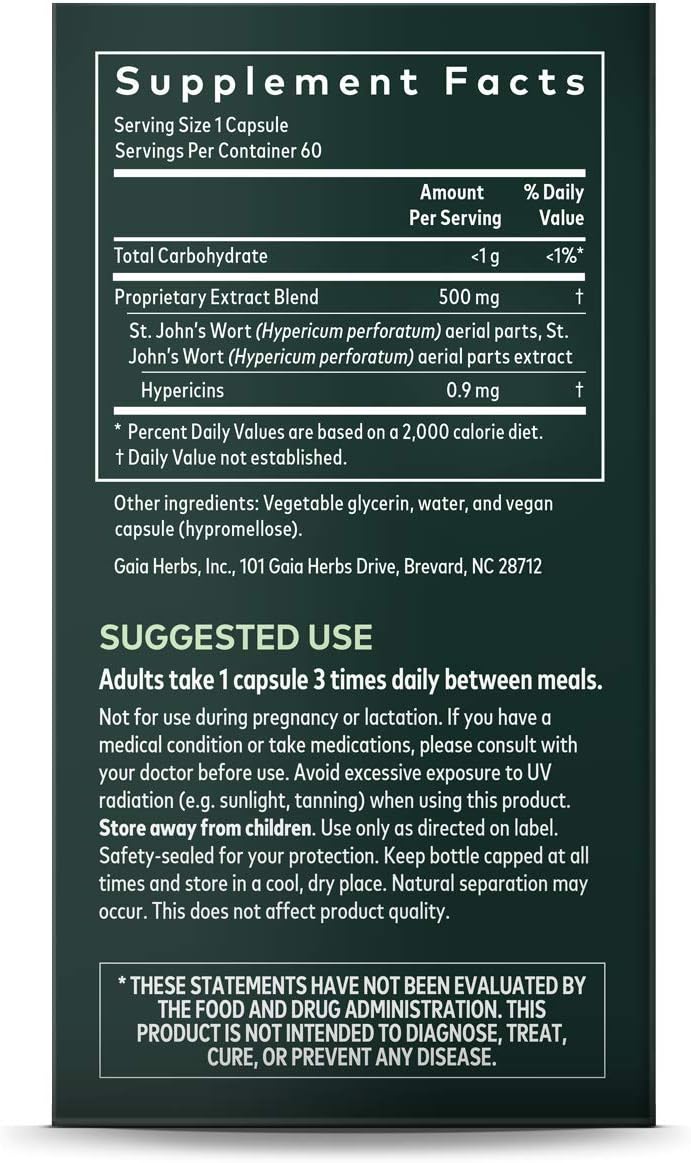 Gaia Herbs St. John's Wort, Vegan Liquid Capsules, 60 Count - Stress Support to Promote a Positive and Sunny Mood: Health & Personal Care